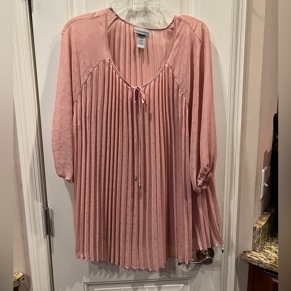 Catherines Pink Accordion Pleated Semi-Sheer Pleated Blouse Sz 1x 18/20w